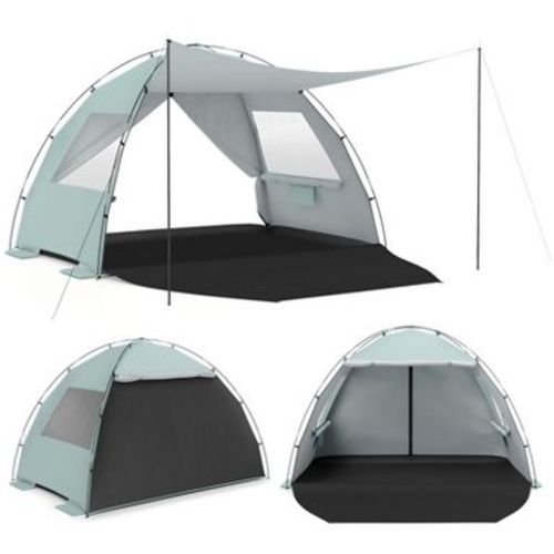 UPF50+ Beach Tent Sun Shelter with Canopy, Extended Floor and Vent Windows for 3-4 People