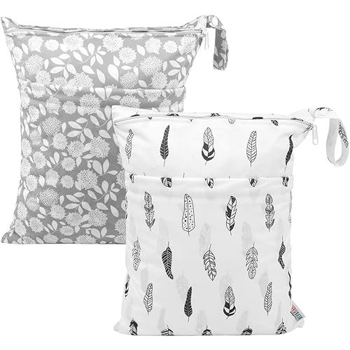 ALVABABY 2pcs Cloth Diaper Wet Dry Bags Waterproof Reusable with Two Zippered Pockets Travel Beach Pool Daycare Soiled Baby Items Yoga Gym Bag for Swimsuits or Wet Clothes LZ0506