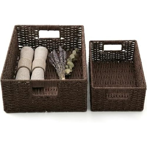 TOPZEA 2 Pack Wicker Storage Baskets with Handles Kitchen Pantry Organizer