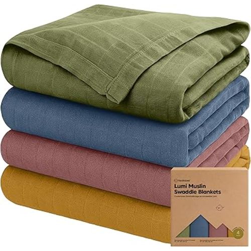 4-Pack Muslin Swaddle Blankets for Boys, Girls - Organic Baby Swaddles for Newborns, Soft & Breathable Receiving Baby Blankets for Girl, Boy, Neutral, Newborn Essentials Gift (Corals)