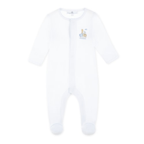 Noah's Ark Hand-Embroidered  Footie - Light Blue
