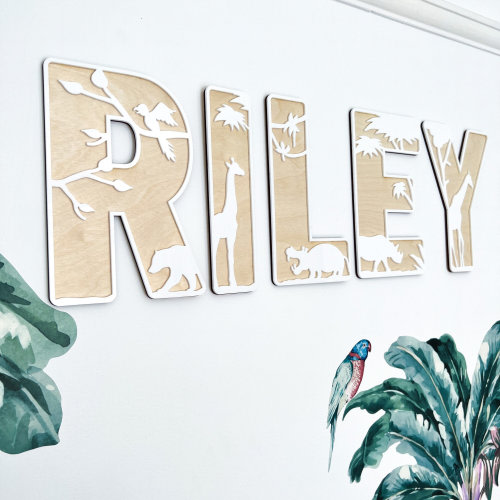 Wooden Safari Name Sign - Jungle Nursery Decor - Animal Wall Letters - Custom Safari Wall Art - Safari Nursery Decor- Personalised Name Sign