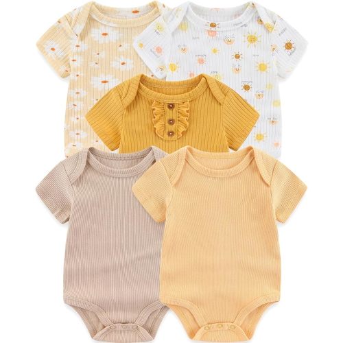 Baby Bodysuits Ribbed Mix Summer Newborn Boy Girl Clothes 5-pack