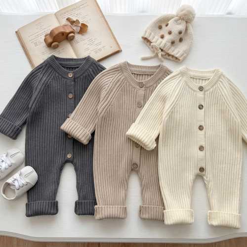 Baby Knit Romper: Long Sleeve Cotton Blend Jumpsuit for Autumn/Winter Babies