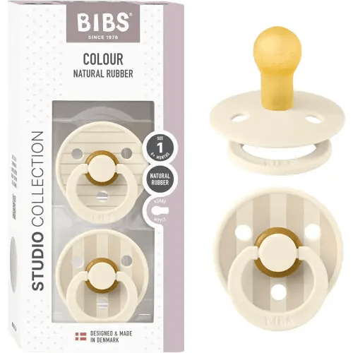 BIBS Pacifiers - Studio 2 Pack | Round Nipple Baby Pacifier | BPA Free Natural Rubber Latex Soother | Made in Denmark | Size 0+ Months | Pin Ivory Vanilla
