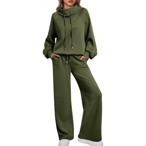 AUTOMET Lounge Sets for Women Sweatsuits 2 Piece Outfits 2025 Fall Drawstring Sweatshirt Wide Leg Sweatpants Tracksuit