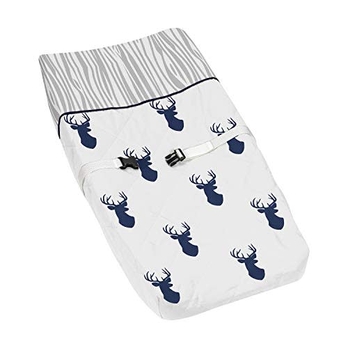Sweet Jojo Designs Navy Blue White Woodland Deer Boy Baby Changing Pad Cover – Infant Newborn Diaper Table Change Mat Sheet - Forest Animal Stag Antler