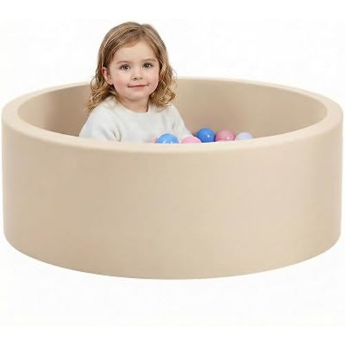 Wilwolfer Beige Foam Baby Ball Pit for Toddlers: 34 x 11.5 Inch Large Kids Ball Pit, Indoor Outdoor Baby Playpen, Kids Soft Play Toys, Birthday Gift for Baby Girl Boy - Balls Not Included