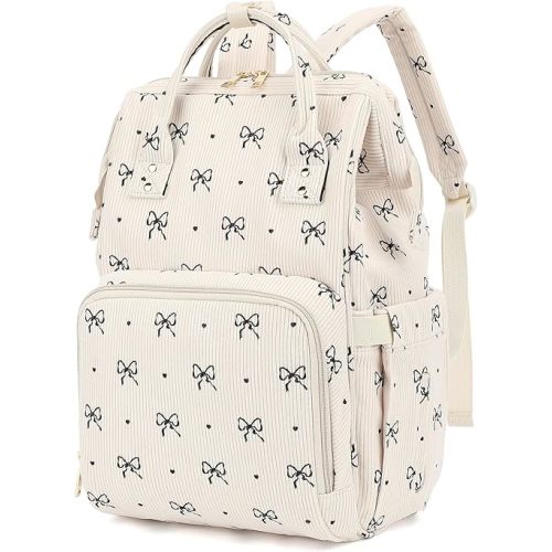 Baby Diaper Bag Backpack for Mom, Large Capacity Travel Nappy Bag for Boys & Girls with Stroller Straps (Corduroy Bow Tie)