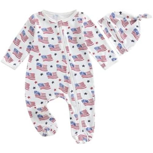 Newborn Baby Girl Boy Clothes Infant Long Sleeve Soild Footed Romper Zipper Footie Jumpsuit With Hat Fall Outfit