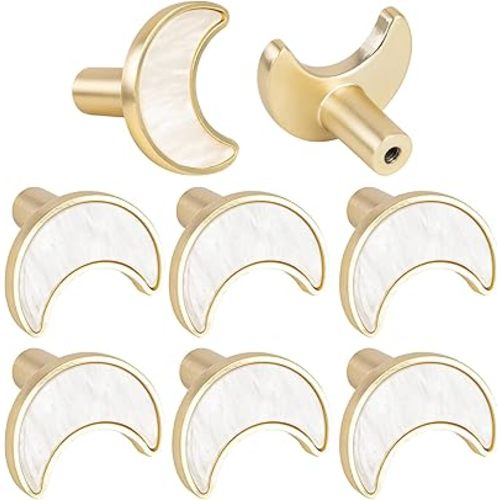8PCS Moon Shaped Dresser Knobs Star-Shape Knobs Moon Star Cloud Design Drawer Handles for Kitchen Cabinet, Drawer, Cupboard, Dresser, Wardrobe, Vanity, Closet, Nightstand (White)