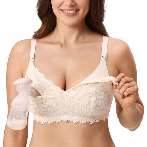 MOMANDA Women's Pumping Bra Hands Free Lace Nursing Bras for Maternity Breast Breastfeeding Cute Support