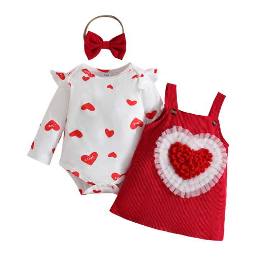 CAICJ98 Baby Girl Clothes Suspender Skirt Long Sleeve Newborn Ruffled Romper Baby Girl Dress Fall Outfits Infant Girls Gifts Red,Size 0-3 Months