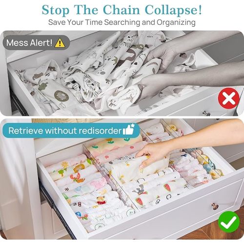 Vtopmart 12 Pack Drawer Dividers for Clothes, 4" High 10.2"-16.5" Adjustable Expandable Dresser Drawer Organizer, Clear Plastic Separators for Dresser, Baby Clothing, Underwear, Cosmetic, Toiletries