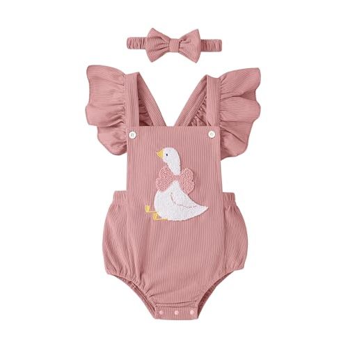 GEMLON Newborn Girl Clothes Ruffled Sleeveless Embroidery Baby Girl Romper with Headband Jumpsuit Outfits Onesies 0-18 Months