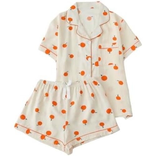 Verdusa Pajamas For Women Set 2 Piece Summer Pajama Sets Cute Pjs Lounge Matching Button Shirt with Shorts