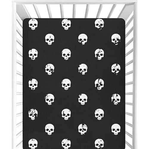 CaTaKu Crib Sheets for Girls Boys Skull Heads Black Baby Sheets for Crib,Neutral Toddler Mini Crib Mattress Sheets Fitted for Nursery Bed 27"x 39"