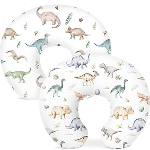 Nursing Pillow Covers 2 Pack, Breastfeeding Pillow Slipcovers Soft and Stretchy, Nursing Covers for Baby Girls Boys Newborn (Dino Pals)