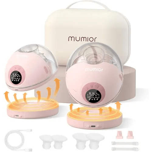 Heated Base Hands Free Breast Pump, Wearable Breastfeeding Pump of Baby Heated Dustproof Base, Voice Prompts LED Display with 4 Modes &12 Levels Memory Function-24 mm, Christmas Gift,2 Pack Pink