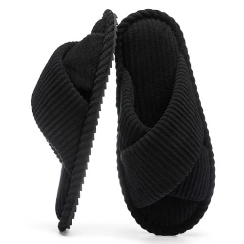 GOEWY Slippers for Women with Memory Foam Open toe House Bedroom Shoes | Crossbands Cozy Corduroy Slides,Non Slip Lightweight Sole,Indoor and Outdoor,Machine-washable,Gift for Womens