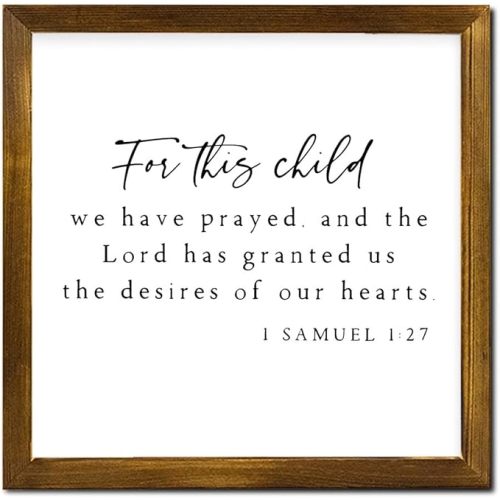 Rural Wood Framed Sign for This Child We Have Prayed Rustic Welcome Plaque Family Sign with Solid Wood Frame Plank Hanging Plaque for Tabletop Kitchen Wall Decorations 12 Inch