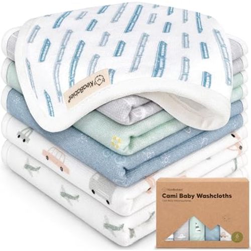 6-Pack Cotton Baby Washcloths for Newborn, Organic Cotton Muslin (Vessels)