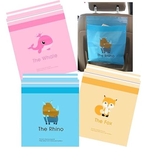 72pcs Car Trash Bags Easy Stick-On Disposable Portable Car Garbage Bags, Waterproof Leak Proof Barf Vomit Bags, Self Adhesive Cleaning Bags for Cars, Bedrooms, Bathrooms, Offices, Kitchens - Pattern B