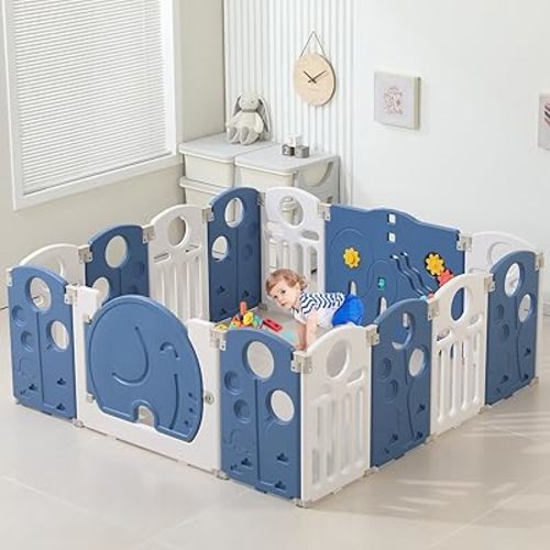 Baby Playpen,for Kids and Toddlers,Kids Activity Centre Safety Play Yard,Safety Gates for Indoor&Outdoor,Sturdy Baby Fence Area,Portable, Educational, and Safe Play Yard 14 Panels, Blue
