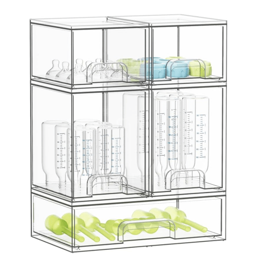 SpaceAid Bottle Storage Organizer Baby - Acrylic Bottles Station Organizer Container, Stackable Clear Drawers for Countertop, Vanity, Bathroom, Cabinet, Pantry Organization, 5 Pack, 2S2M1L, 15.4" H