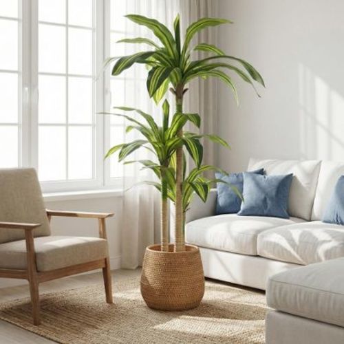 5' Artificial Dracaena Tree with Black Plastic Pott, Faux Indoor Plant for Home and Office Decor