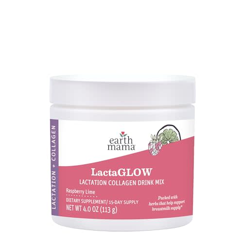 Earth Mama LactaGLOW Lactation Collagen Drink Mix - 15 Servings - Grass-Fed Collagen & Herbs to Help Support Breastmilk Supply* for Nursing & Pumping Moms - Lactation Support