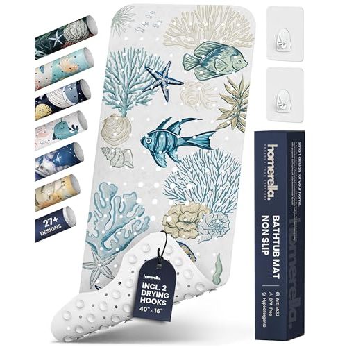 Bathtub Mat Non Slip Anti Mold for Kids 40x16 - homerella® Bath Mat for Tub, BPA Free, Incl. 2 Hooks, Washable Shower Mat Non Slip Anti Mold, Shower Mats for Inside Shower, EU Certified