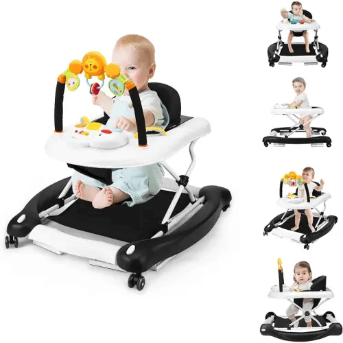 Boyro Baby Baby Walker, 5-in-1 Baby Walkers for Boys and Girls 6-12 Months with Bouncer, Removable Footrest, Feeding Tray & Music, Foldable & Adjustable Activity Walker for 6-18 Months Toddler Infant