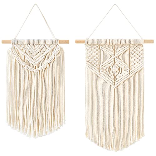 Mkono 2 Pcs Macrame Wall Hanging Boho Wall Art Decor Woven Chic Bohemian Room Decor for Bedroom Nursery Living Room Dorm Apartment, Small Size 13" L x 10" W and 16" L x 10" W