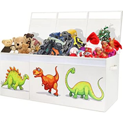 Toy Box for Boys, Toy Chest for Boys,Sturdy & Foldable, Removable Divider Storage Bins, Large Kids Toy Storage Organizer for Nursery Room, Playroom, Closet, Home Organization, 40.6X14X16.5 Inch