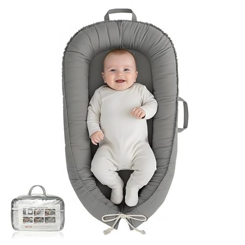 Baby Lounger - Infant Lounger for Newborn 0-24 Months, Pure Cotton Breathable Baby Nest Lounger, Newborn Essentials for Baby Boys & Girls, Portable Baby Lounger for Home and Travel