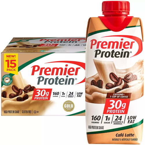 Premier Protein 30g High Protein Shake, Cafe Latte, 11 Fluid Ounce (Pack of 15)