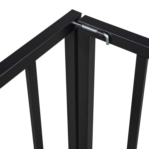 Black Queen Size Metal Floor Bed Frame with Fence and Door for Kids, Boys and Girls, Bedroom