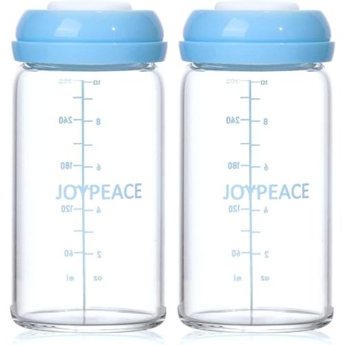 2 Packs Wide Neck Glass Breastmilk Storage Bottles，10oz Large Capacity Glass Milk Storage Bottles BPA Free Borosilicate Baby Bottle， Compatible with Medela & Nipples