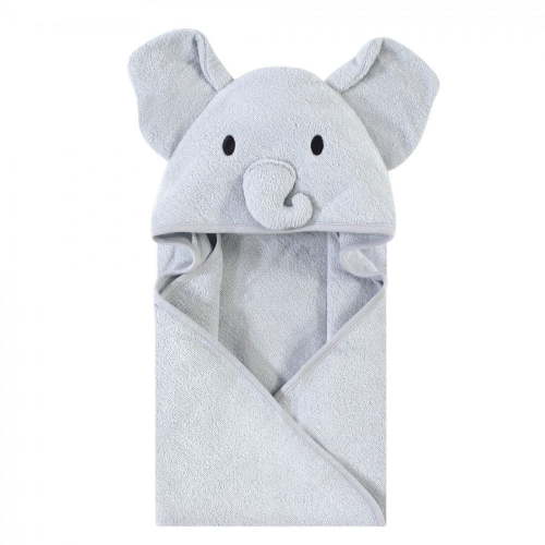 Touched by Nature Baby Unisex Organic Cotton Animal Face Hooded Towels, Gray Elephant, One Size
