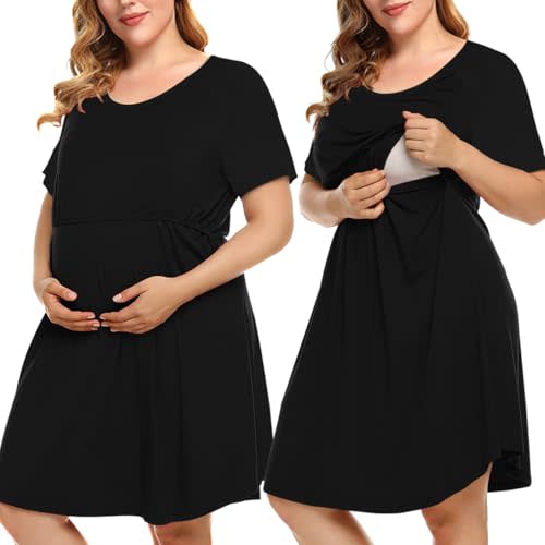 MONNURO Women's Plus Size Labor and Delivery Gown Nursing Nightgown Maternity Sleepwear Dress for Breastfeeding