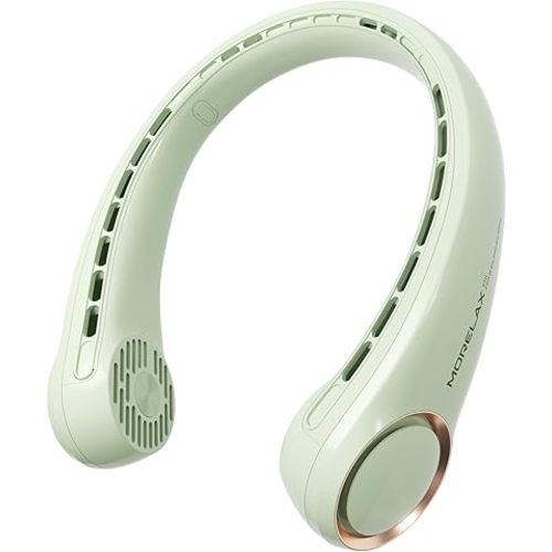 Morelax Neck Fan, USB Rechargeable Personal Fan, 3 Speeds Adjustable, Large air outlet Powerful Strong Wind, Adjustable, 360° Cooling, Super Quiet, No Blade Design, No Hair Twisting, Small (Green)