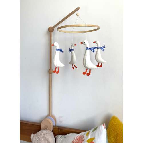 Duck Mobile Nursery - Baby Mobile White Goose with Blue Ribbon - Baby Mobile Boys - Crib Mobile Boy - Goose Baby Shower - Felt Goose