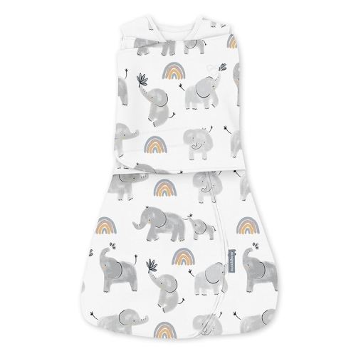 Ingenuity Arms Free Transitional Baby Swaddle, Size 3-6 Months, 14-18 Pounds, Arms Swaddled in or Out, 1.0 TOG - Happy Elephant