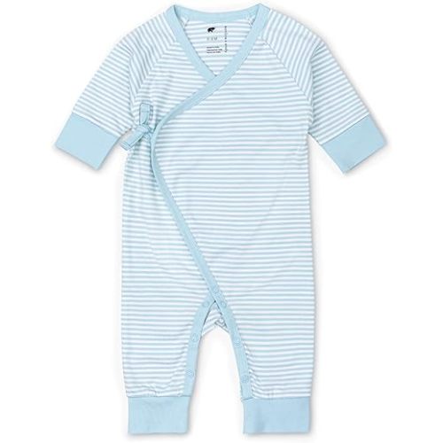 MONICA + ANDY Kimono Tie One Piece, Newborn Size, Blue French Stripe, 100% Organic Baby Clothes for Girls and Boys, Baby Romper, Sustainable Super Soft Fabric, Sizes for Preemie, Newborn & Infant