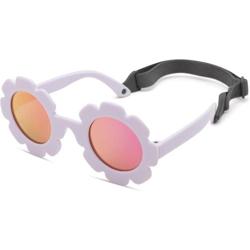 Hycredi Flexible Bendable Flower Baby Polarized Sunglasses with Strap for Newborn Infant Girls Age 0-24 Months