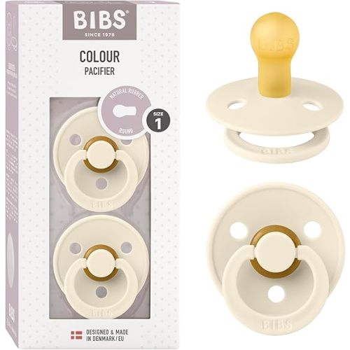 Bibs Pacifiers Color Collection, Set of 2 BPA-Free Latex Pacifiers Made in Europe, Round Nipple Baby Pacifier.