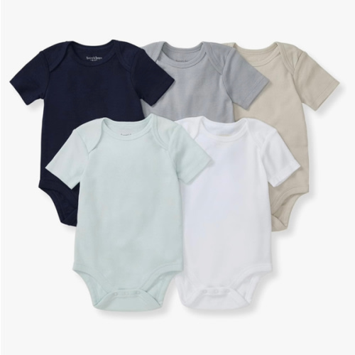 Burt's Bees Baby Bodysuits, Short Sleeve and Long Sleeve One-Pieces, 100% Organic Cotton, Pack of 5