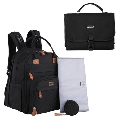 BabbleRoo Portable Changing Pad Black & Basic Diaper Bag Black XL