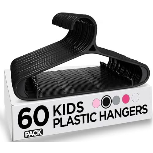 Utopia Home Kids Hangers - 11 Inch Plastic Baby Hangers for Closet - Infant or Childrens Hangers for Clothes 60 Pack (Black)
